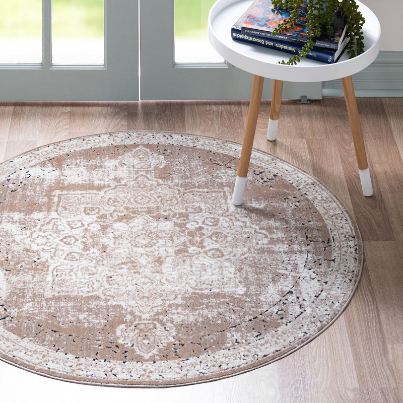 Tapis transitionnel Parrado de couleur blond, Rond 8 pi