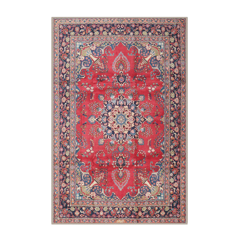 Tapis rouge/bleu traditionnel Mailelani, Rectangle 2 pi x 5 pi