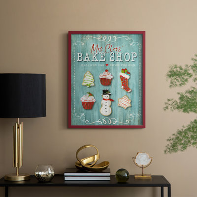 Mme. Claus Bake Shop, reproduction encadrée - bois massif