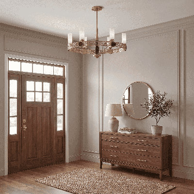 Lustre 6 lumières en laiton chaud Farrell par Dann Foley