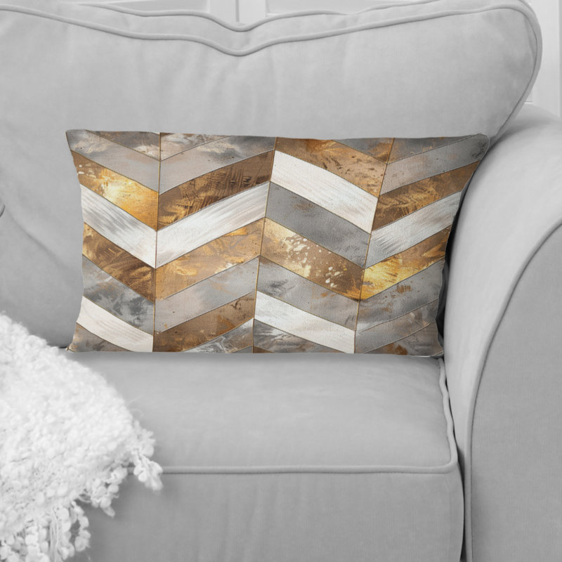 Chevron Waves - Coussin lombaire Glam, Gris/doré