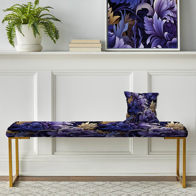 Banc rembourré damassé doré, Mystic Purple Damask Whispers - Damas