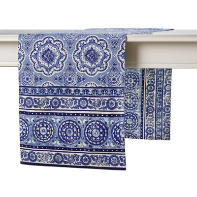 Maison d'Hermine Melodie Bleue 100% Cotton Table Runner - Double Layer - 14.5" x 72"