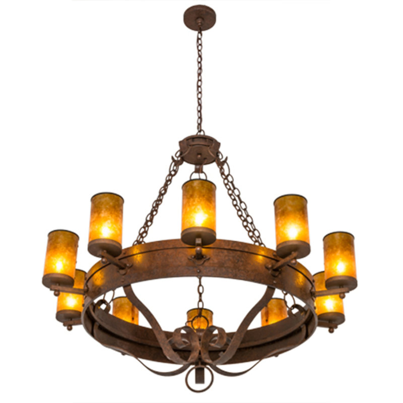 Lustre en roue de chariot à 10 lumières Jarlegaw
