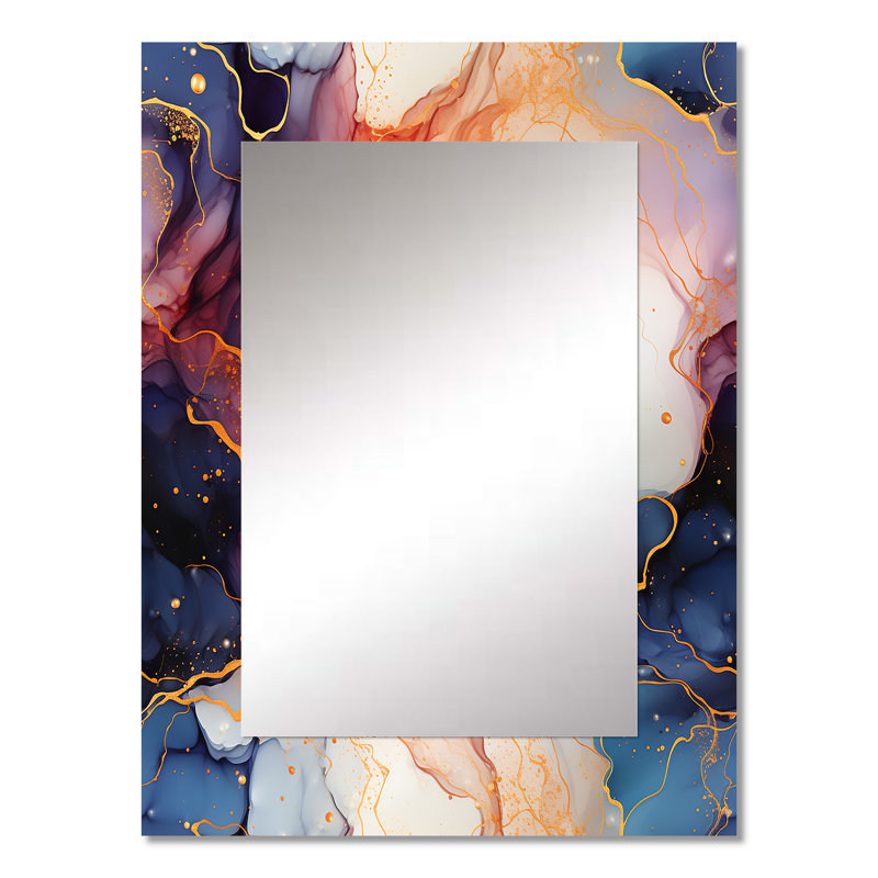 Red And Blue Celestial Radiance Marble Bliss - marble  Large Wall Mirror, Modern Decorative Mirror, Printed Metal Art
