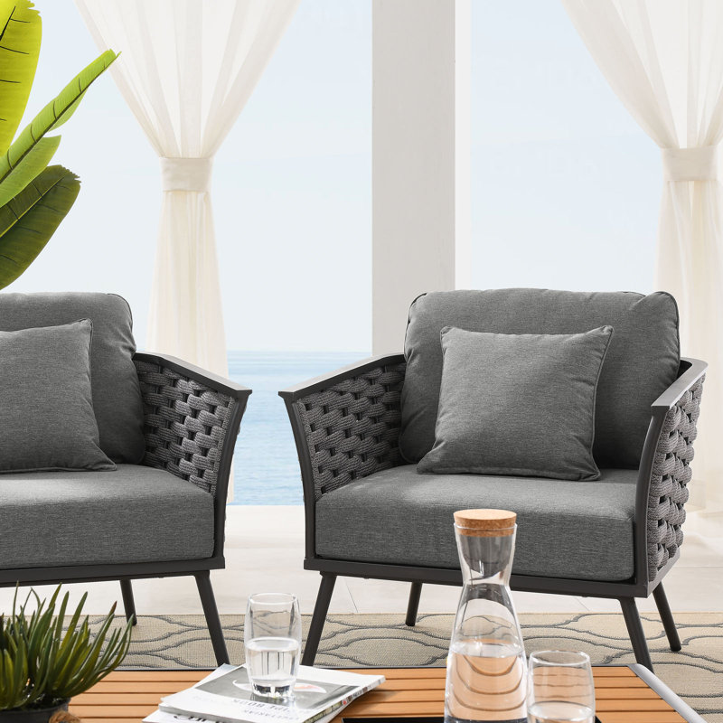 Modway Stance 5 Piece Outdoor Patio Aluminum Sectional Sofa Set, Charcoal, Gray