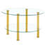 Table basse chic en verre à deux couches, dessus de 27,5 po et 23,6 po, pieds dorés, garde-corps en métal rond moderne et pratique