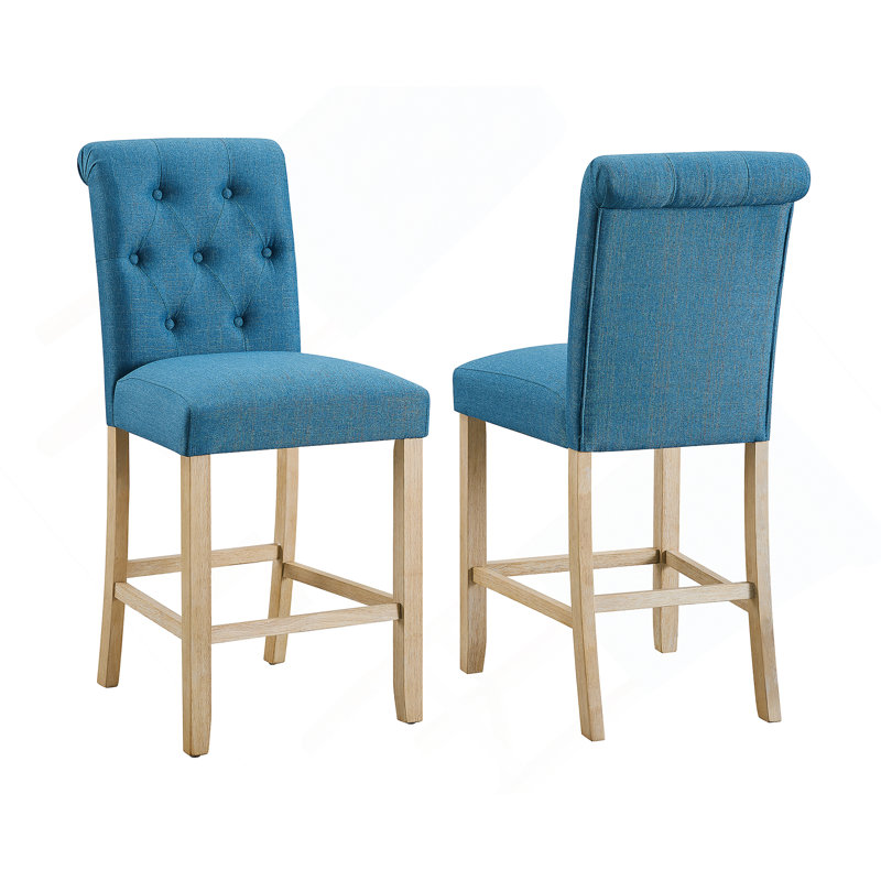 Ensemble de 2 tabourets en bois massif à dossier à hauteur de comptoir Siena, bleu, Bleu