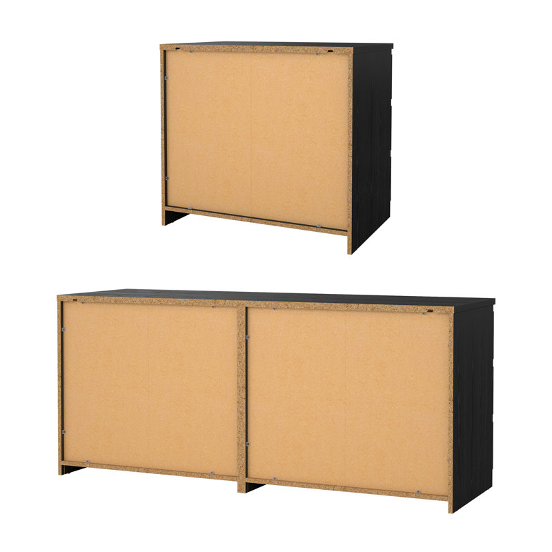 Ensemble de chambre à coucher 2 pièces Yarbrough - Commode double 6 tiroirs et commode, Black, 2 Pcs: Dresser, Chest
