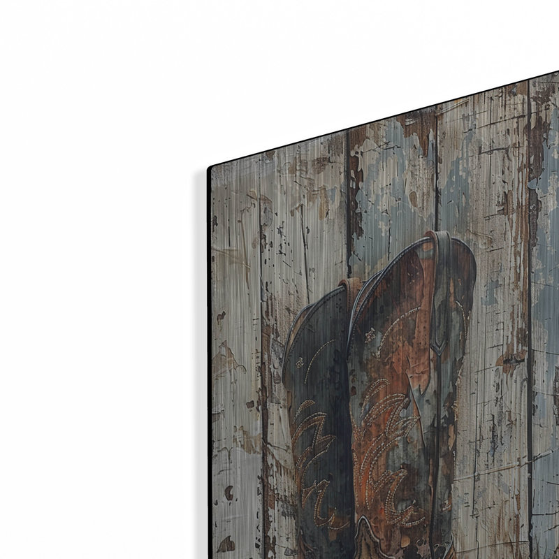 August Grove® «Vintage bottes 1» par Momart, art mural en métal, H 24 po x l 16 po