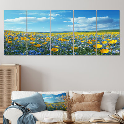 Yellow Daylight Joy Wildflowers II - Wildflowers Wall Art - Traditional Wall Art Set 5 Piece