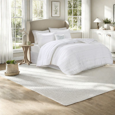 Ensemble de literie blanc grand format, en polyester à volants de style shabby chic pour chambre à coucher