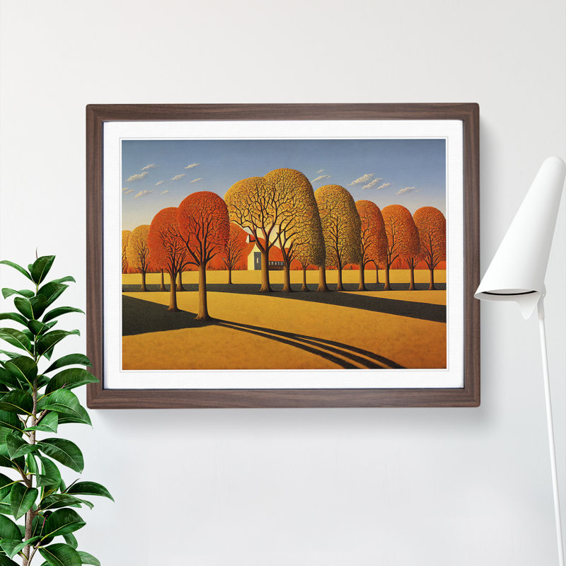 Minimalist Autumn Forest - Single Picture Frame Print, 46cm H x 64cm W, Walnut Framed