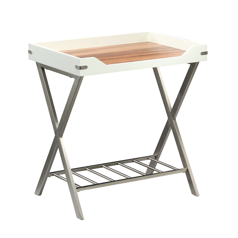 Table d'appoint rectangulaire de style bord de mer avec structure en métal, plateau attaché et tablette inférieure pour le salon