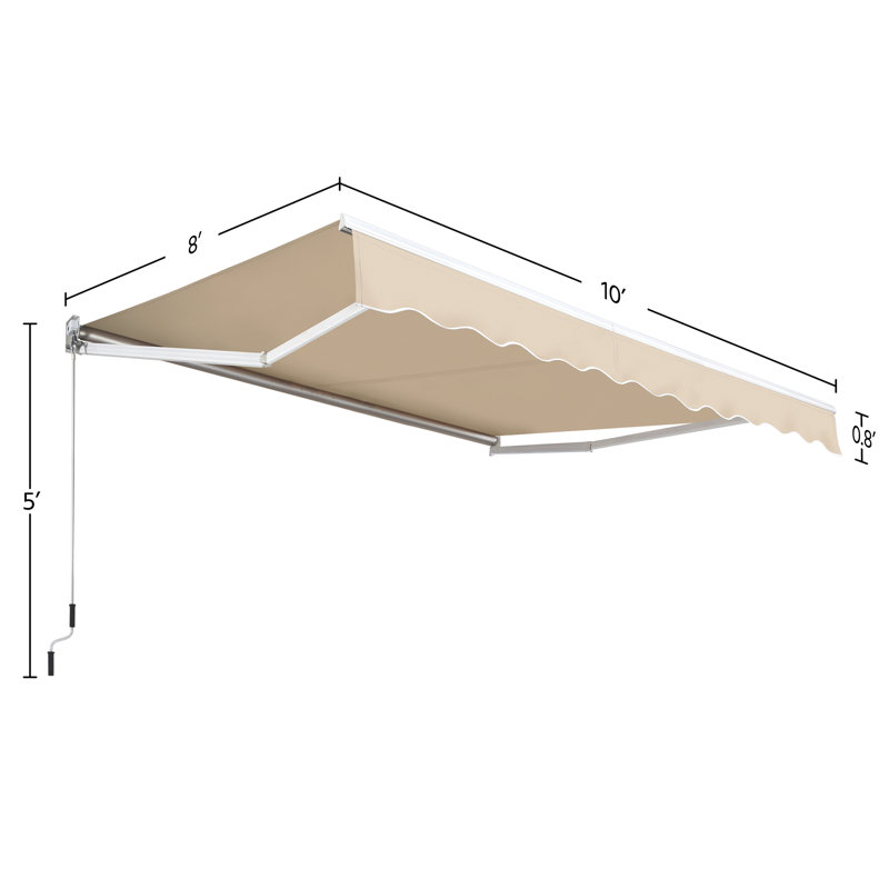 Auvent de terrasse taille rétractable manuel beige, H 59 po x l 116 po x P 95 po, Beige