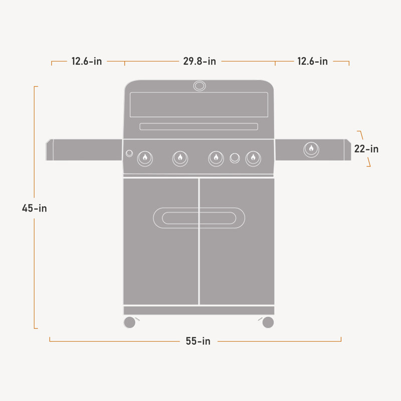 Monument Grills M405K Retro-Modern 4+1 Burner Freestanding Gas Grill with Smoker Box, Clearview® Window Lid, Side Burner, LED Control Knobs & Cabinet, 630 Sq. In. Cooking Area