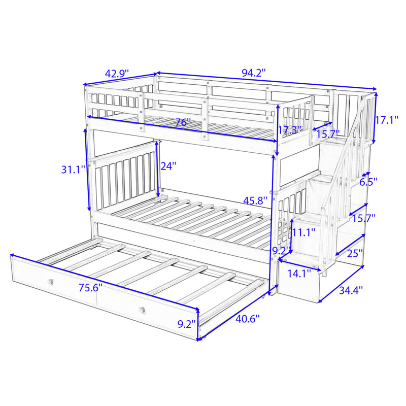 Doresha Kids Bunk Bed with Trundle, Espresso, 	Twin over Twin