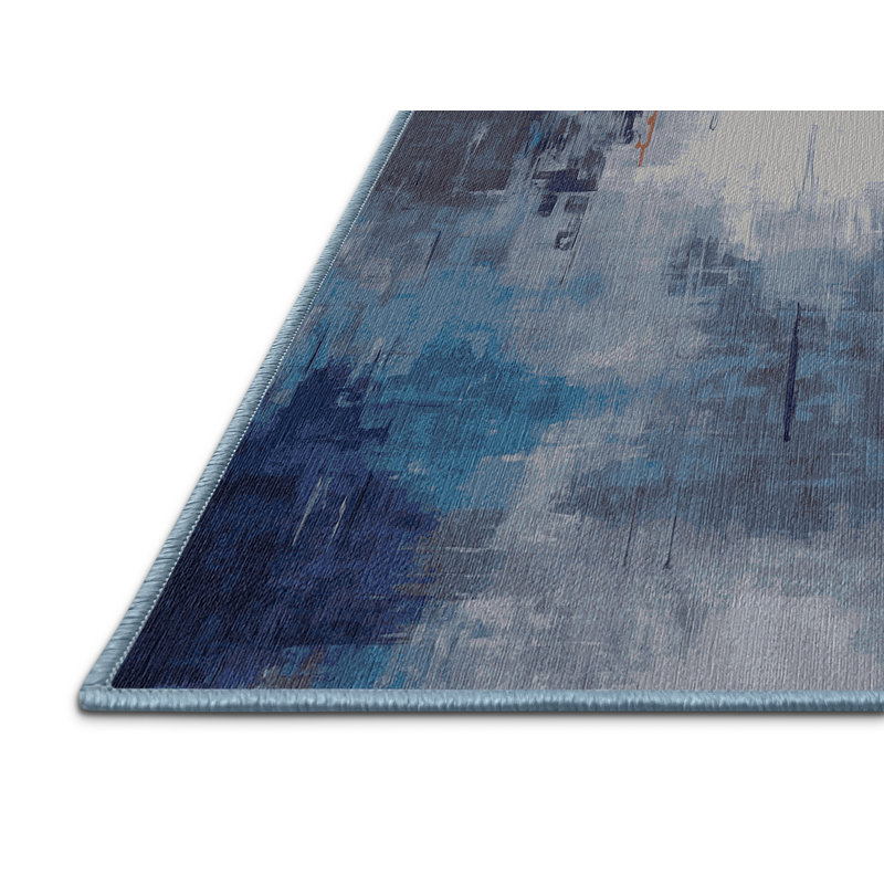 Machine Washable Blue Area Rug, Square 6'