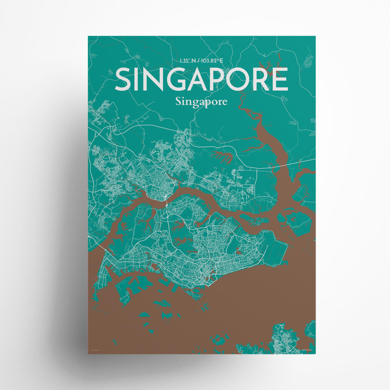 Singapore City Map In Nature - No Frame Print, 27.6cm H x 19.7cm W x 0.05cm D