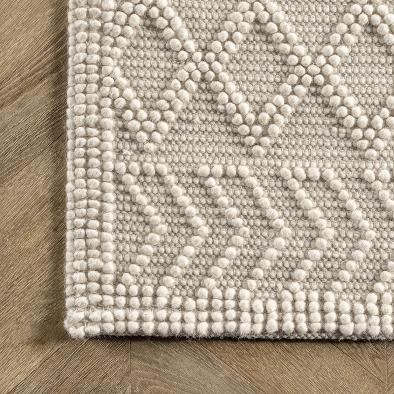 Tapis ivoire en laine / coton crocheté à la main Marnie, Rectangle 4 pi x 6 pi