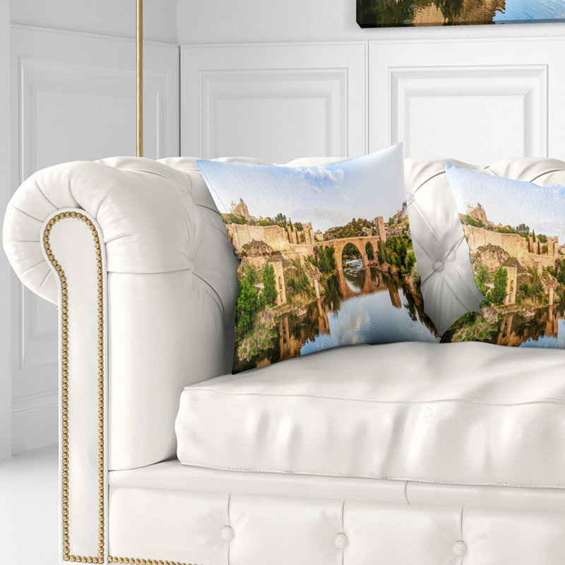 Coussin décoratif Photographie Photographie Pont de Tolède en Espagne, 18 po x 18 po, Coussin décoratif