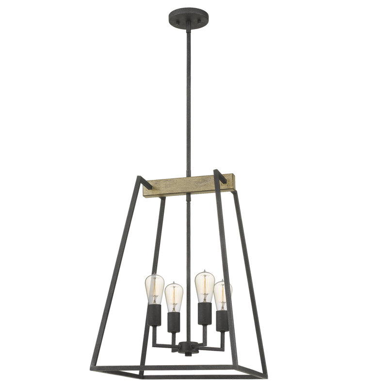 Lustre géométrique à 4 lumières avec accents en fer forgé Esmeralda