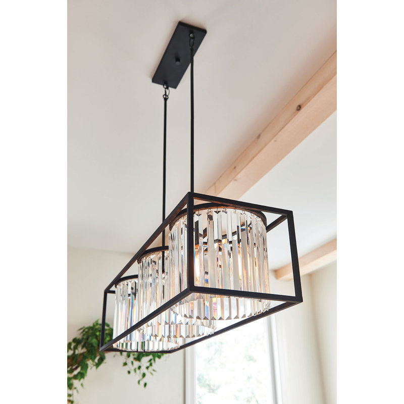 Giada Black and Crystal 3-Light Rectangle Chandelier
