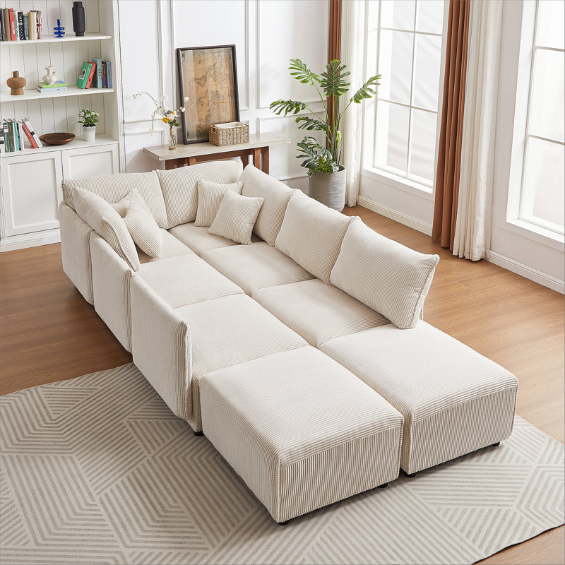 Two Set Of Combination Sofa For Living Room, With USB & C Charging Ports, Beige Fabric