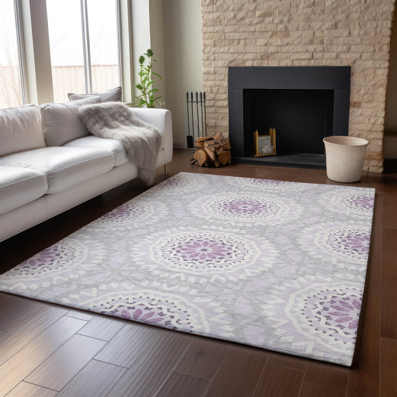 Tapis lilas Cerrito lavable à la machine de qualité supérieure, Rectangulaire 8 pi x 10 pi