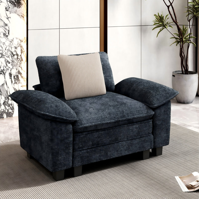 53.5" Comfy Cloud Couch Deep Seat Sofa Chair With Throw Pillow, Cyan Chenille