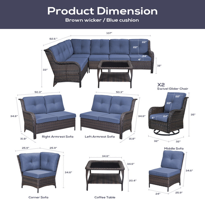 Tonry 5 - Person Patio Conversation Set with Cushions, Navy, Brown