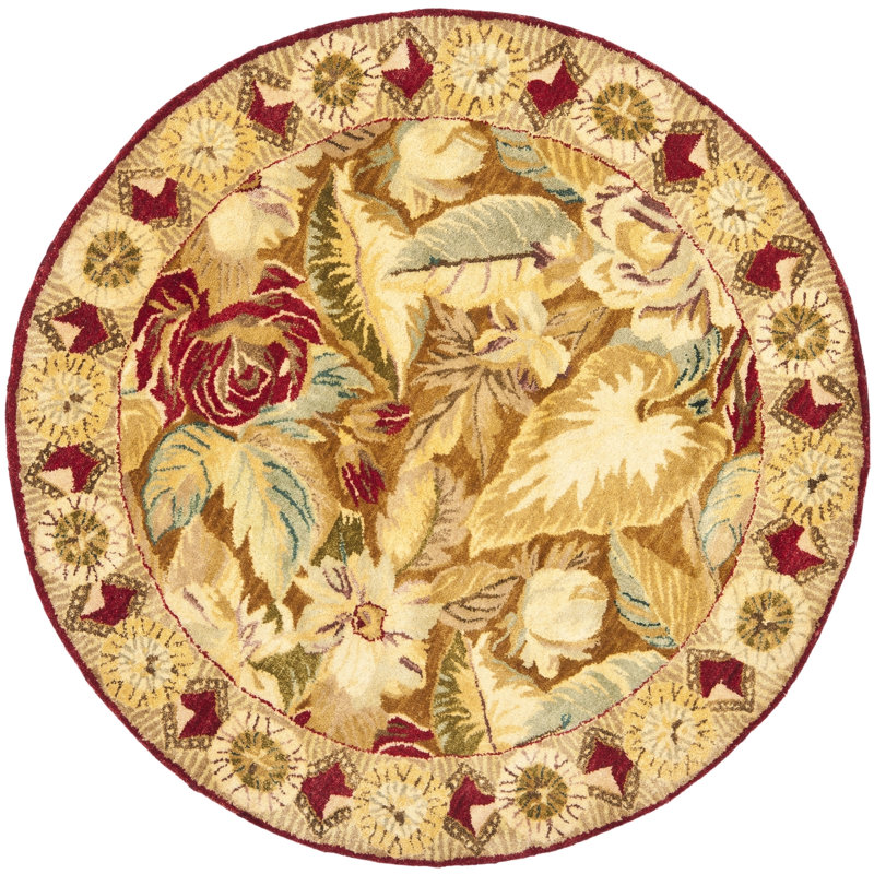 Molter Bergama Hand Tufted Wool Floral Rug, Round 4'