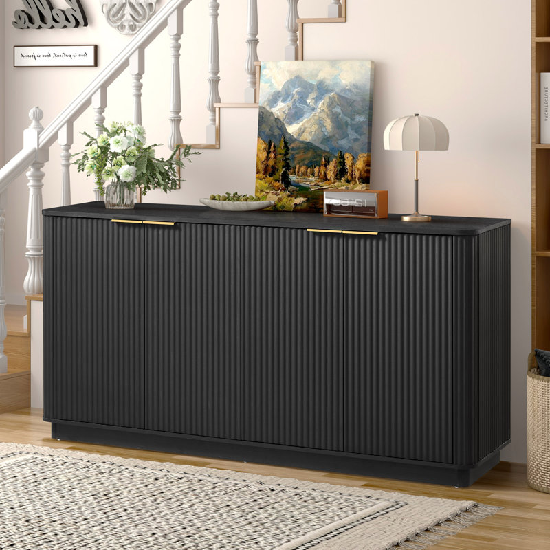 63" Curved Buffet Cabinet Sideboard With Stoarge, Black