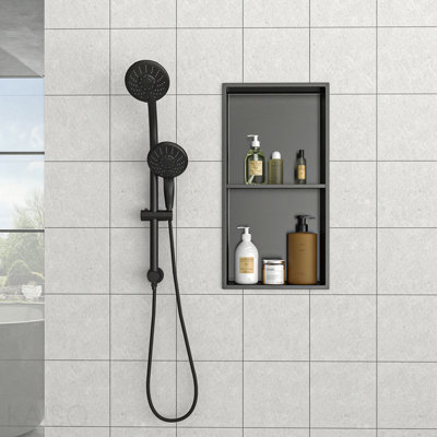 13" X 25" Stainless Steel Shower Niche Double Shelf, Gunmetal Black