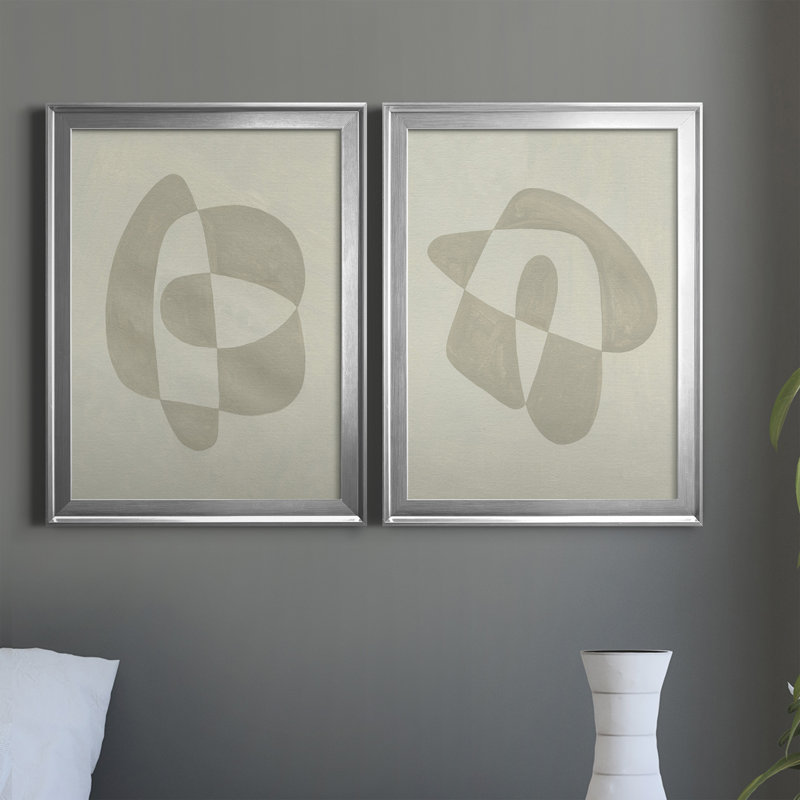 Soft Shape III - Ensemble de 2 peintures sur toile encadrées, Cadre argenté, H 30,5 po x l 45 po x P 1 po