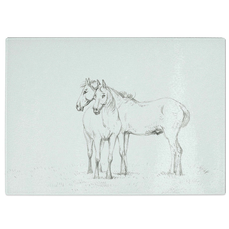 Tempered Glass Sketch of Two Horses by Jean Bernard Chopping Board, 39 cm W x 28.5 cm L