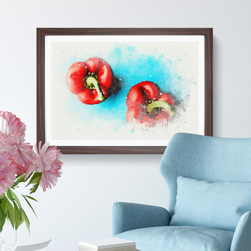 Two Red Bell Peppers in Abstract - Picture Frame Graphic Art Print, 48cm H x 65cm W x 2cm D, Walnut Framed