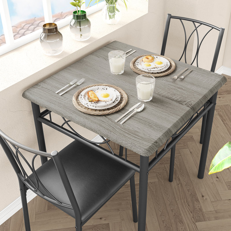 Kitchen Table Set W/ Upholstered Chairs, Retro Gray, 30.00”H x 29.10”L x 29.10”W, 3