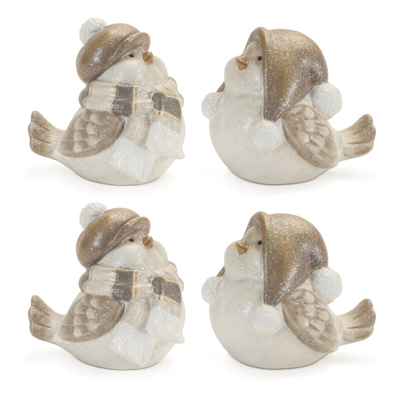 Oiseau d'hiver scintillant avec chapeau (ensemble de 4)