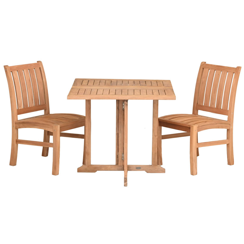 3 Piece Teak Wood Dining Set Including 35" Square Hatteras Folding Table With 2 Abacho Side Chairs