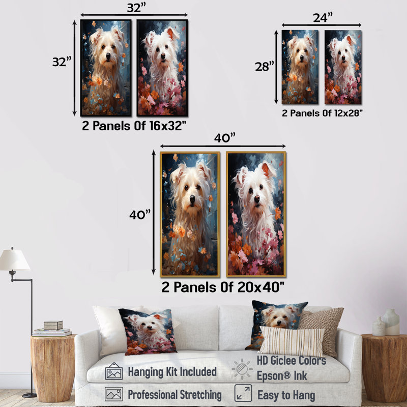 «Dog Maltese Magic», ensemble d'art mural sur toile en forme de chien, H 28 po x l 25 po, Toile tendue