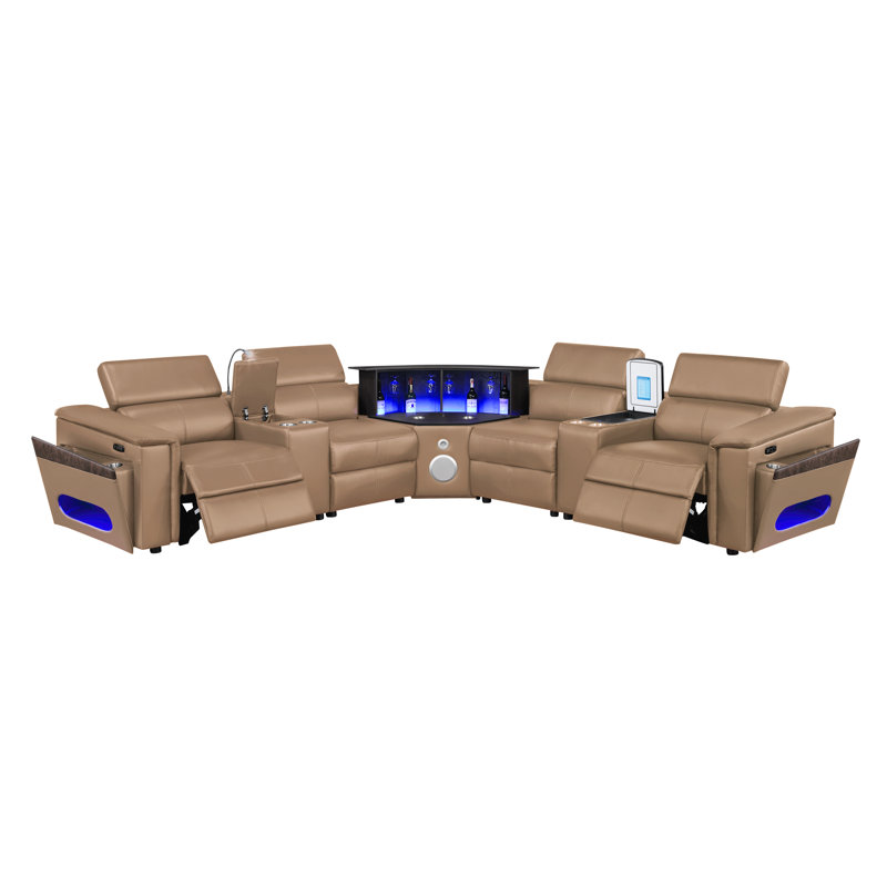 Canapé modulaire inclinable électrique de luxe Smart Lounge avec console de lecture de lumière à DEL et console de réfrigérateur intégrée