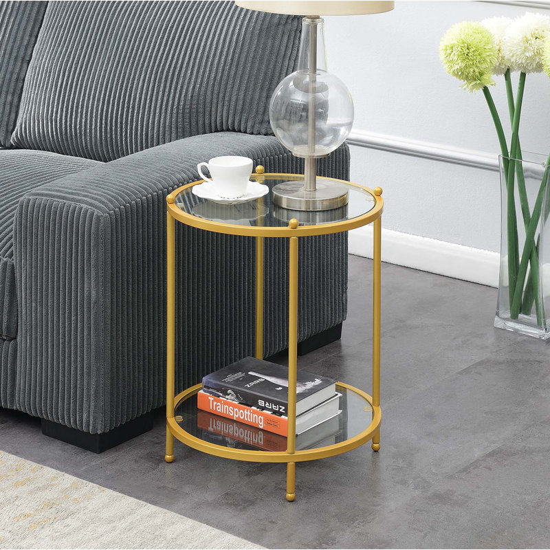 Carolina Round Glass End Table with Metal Shelf, Gold