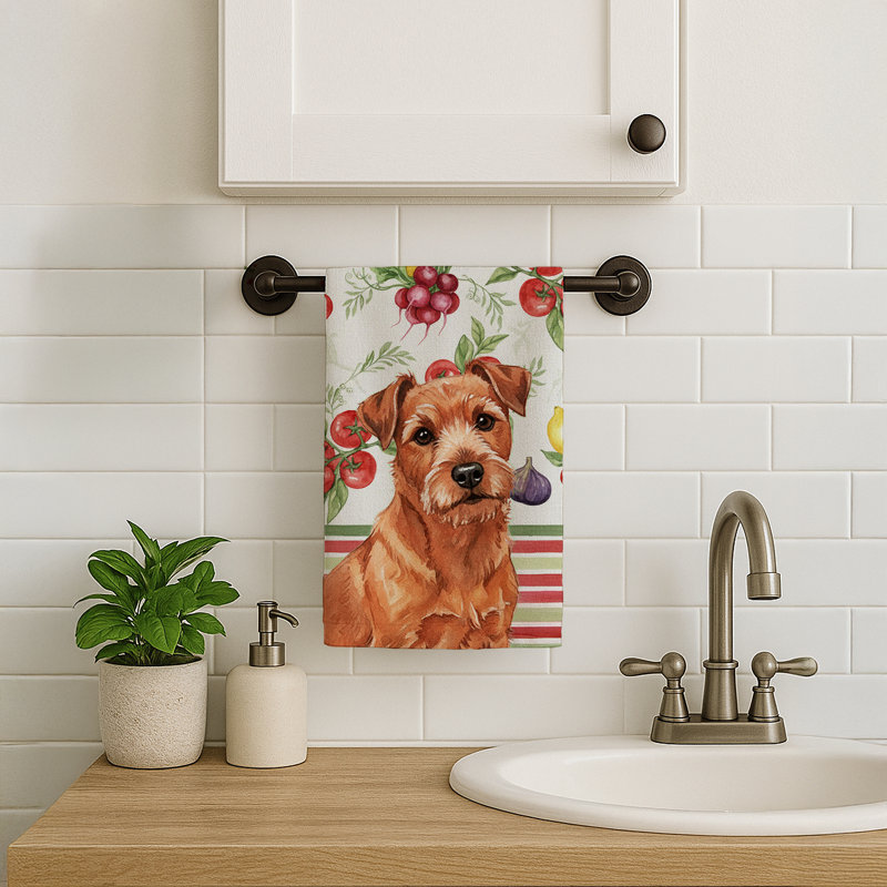 Red Norfolk Terrier Vegetables Kitchen Towel, Red Norfolk Terrier