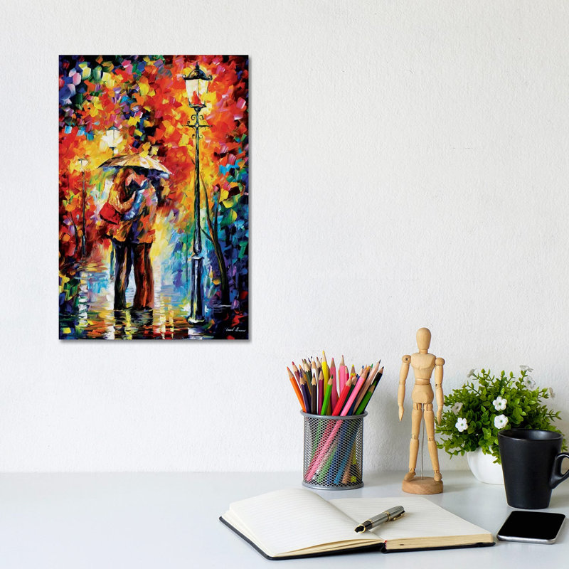 Kiss Under The Rain by Leonid Afremov - Painting on Canvas, Wrapped Canvas, 66.04 cm H x 45.72 cm W x 3.175 cm D