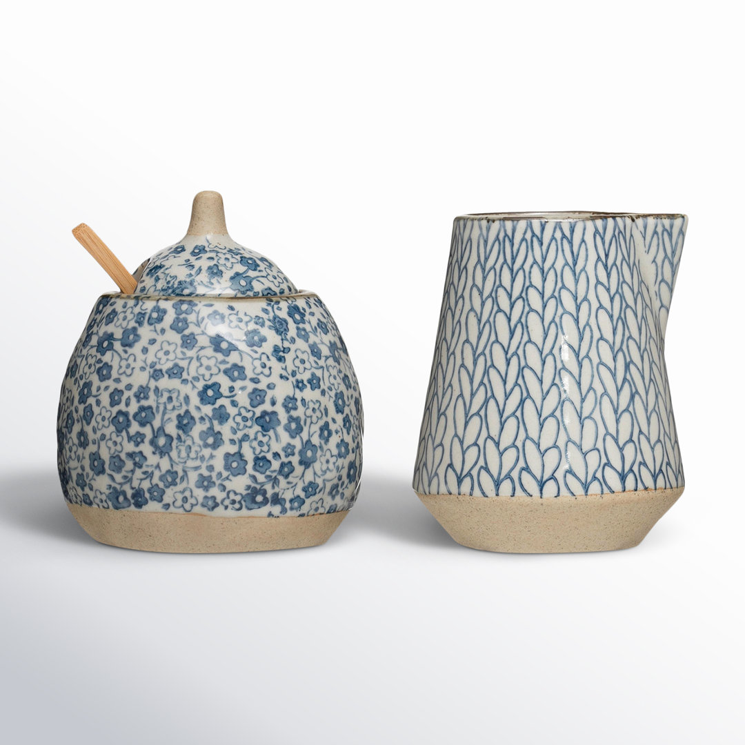 Nuvo Hand Painted Sugar And Creamer Set with Lid Birch Lane™