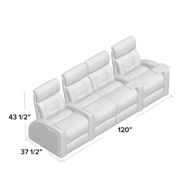 Rangée de fauteuils de cinéma maison avec coutures à motif de losanges (rangée de 4), Océan Smartsuede