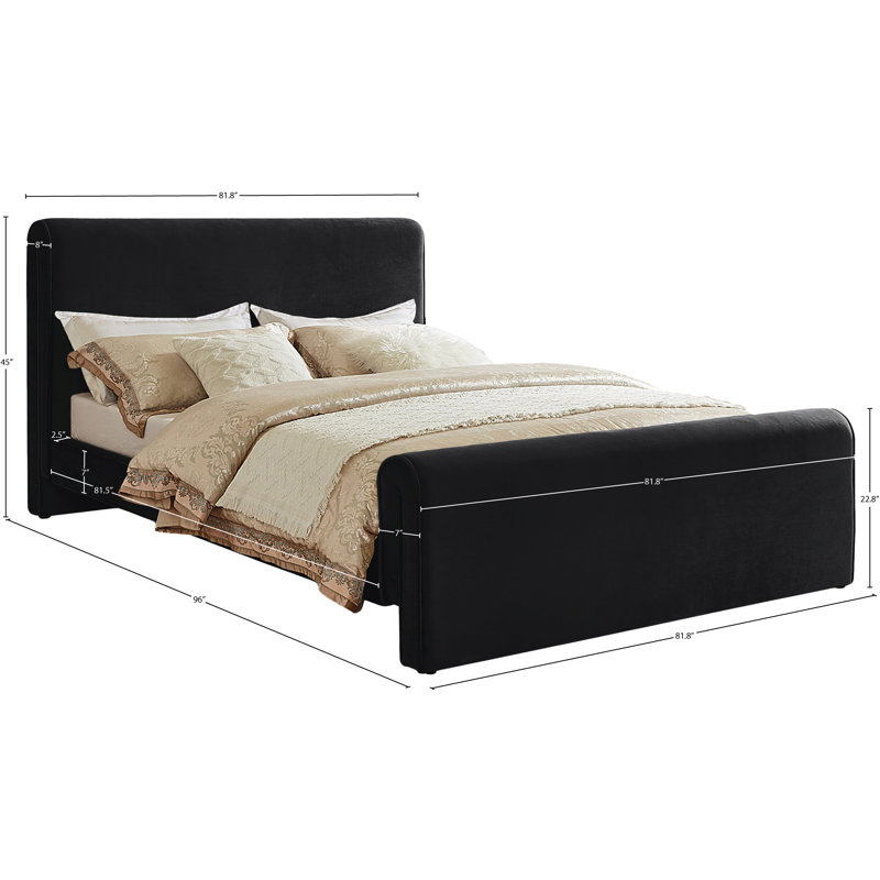 Lit plateforme tapissier Sloan Sadete, Velours noir, Très grand lit