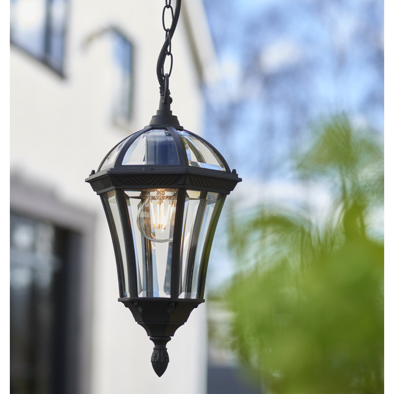 Drayton IP44 black lantern pendant