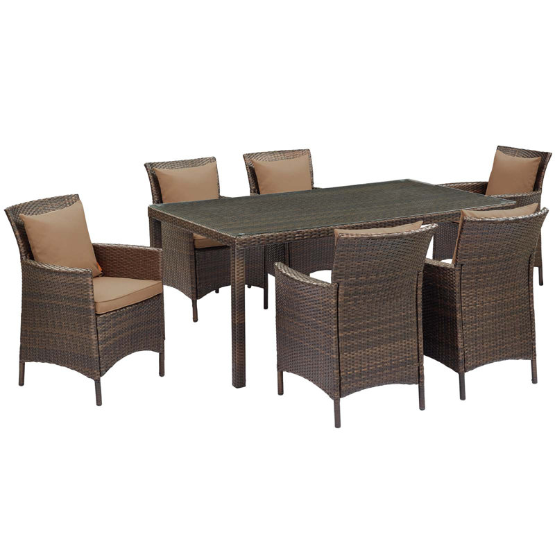 Ensemble repas d'extérieur en rotin 7 pièces Conduit, Moka, Brun